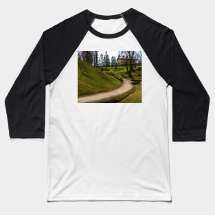 Countryside old wooden house on green hill Baseball T-Shirt